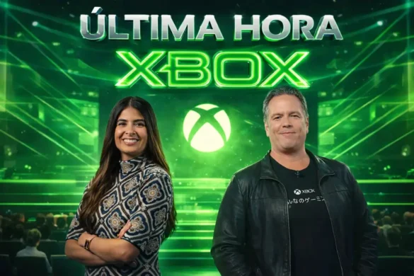 Portada de última hora sobre Xbox con dos ejecutivos en escenario verde iluminado y logotipo de Xbox al fondo